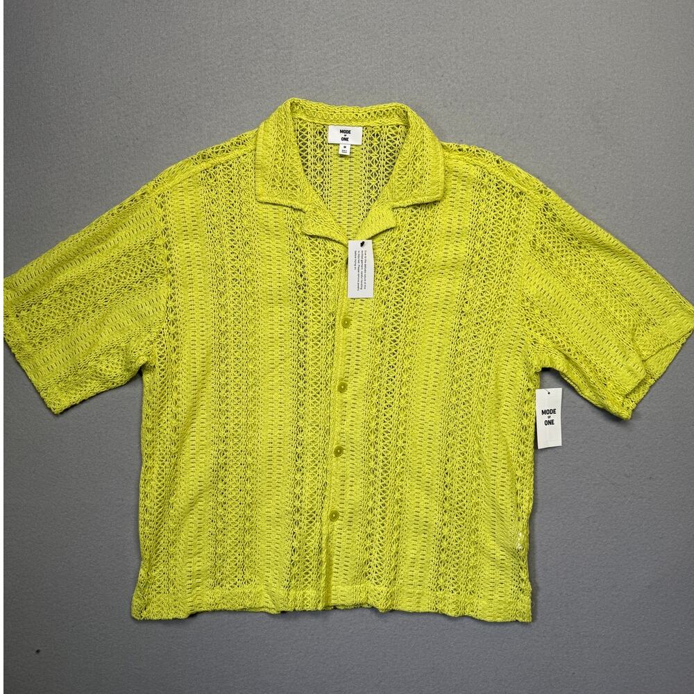 Mode of One Men's Crochet Relaxed fit Camp Shirt Harvest Pear M $50